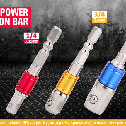 3Pc Socket Bit Adaptor Set Drill Nut Driver Power Extension Bars 1/4" 3/8" 1/2"