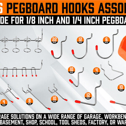 238Pc Pegboard Hooks Set Peg board Bins Parts Storage Assortment Tools Organiser