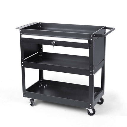 3-Tier Tool Cart Storage Trolley Lock Drawer Parts Cabinet Organizer Heavy Duty