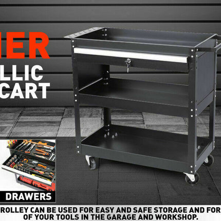3-Tier Tool Cart Storage Trolley Lock Drawer Parts Cabinet Organizer Heavy Duty