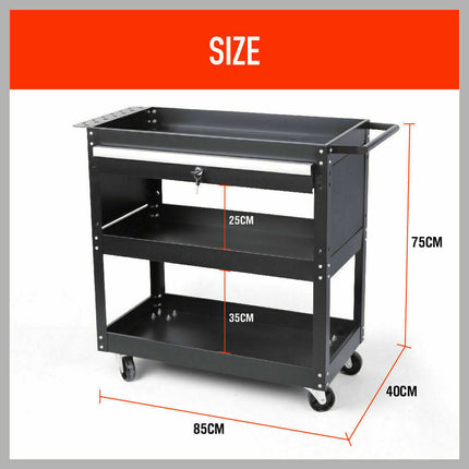 3-Tier Tool Cart Storage Trolley Lock Drawer Parts Cabinet Organizer Heavy Duty