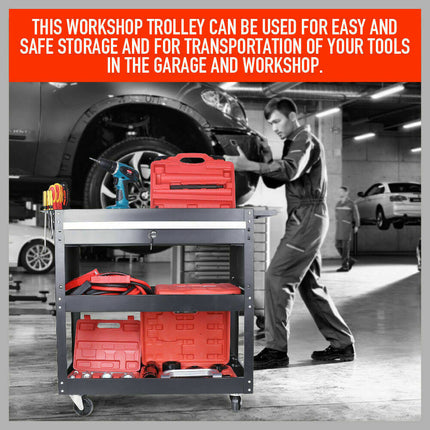 3-Tier Tool Cart Storage Trolley Lock Drawer Parts Cabinet Organizer Heavy Duty