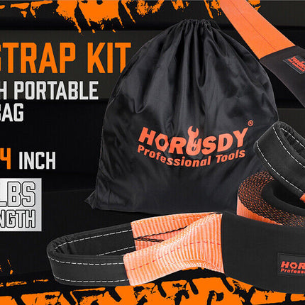 Heavy Duty Recovery Tow Strap Kit 4" x 20Ft Snatch Straps - 18T/40,000LB Break Strength for Off-Roading Recovery and Hauling