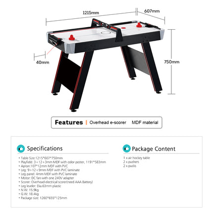 T&R SPORTS 4FT Air Hockey Table With Overhead E-Scorer - Black