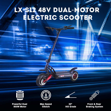 AKEZ LX-S12 48V 800W Dual-Motor Electric Scooter-Black