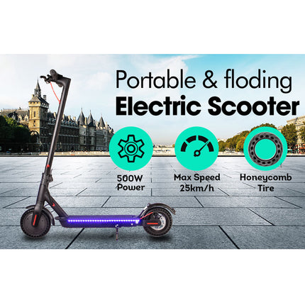 AKEZ M365 Blue LED Strip Electric Scooter Foldable Motorised Scooter Honeycomb Tires with shock Absorber A11E - Black