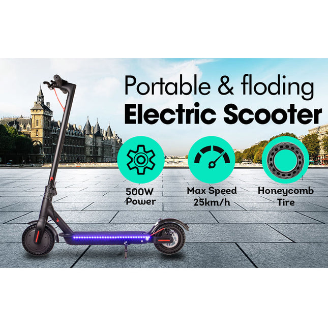 AKEZ M365 Blue LED Strip Electric Scooter Foldable Motorised Scooter Honeycomb Tires with shock Absorber A11E - Black