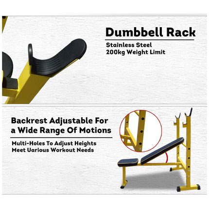 RBT310A Heavy Duty Weight Bench Flat Incline with Squat Rack