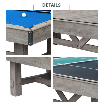 7FT 001 MDF 3IN1 Pool Table/Table Tennis Table/Dining Table Vintage Wood Grain