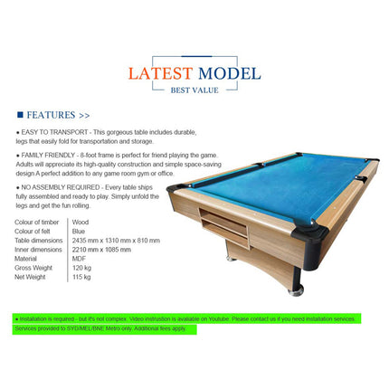 [10% OFF PRE-SALE] 3 IN 1 8FT Foldable Pool Table Snooker Table Pool Table Billiards Game / Table Tennis Table / Dining Table (Dispatch in 8 weeks)