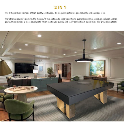 8FT Slate Pool Table Snooker Table Billiards Table With Dinning Top