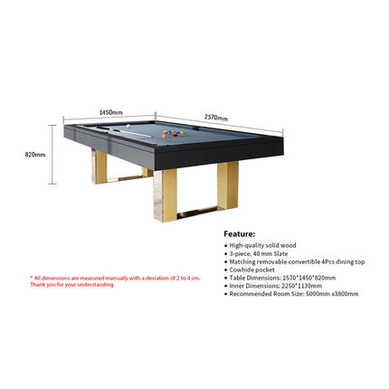 8FT Slate Pool Table Snooker Table Billiards Table With Dinning Top