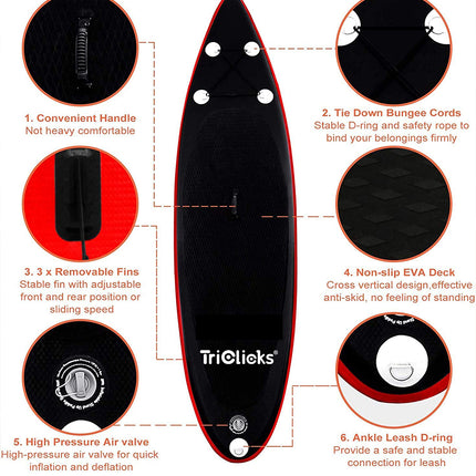 06RK Black/Red Stand Up Paddle SUP Inflatable Surfboard Paddleboard W/ Accessories & Backpack