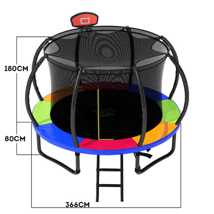 POP MASTER 12FT Curved Trampoline Basketball Hoop Ladder PE Sunshade Cover