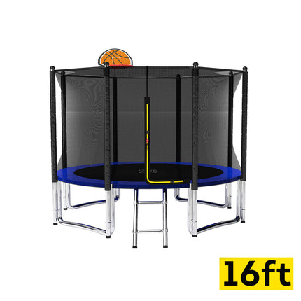 Pop Master Flat Trampoline Basketball Hoop Ladder Kids with PE sunshade cover 5 Year Warranty Only For Frame With Free Bonus Package - 16FT