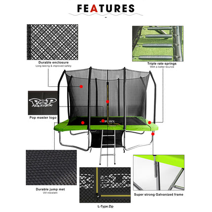 PoP Master 10FT x 7FT Rectangular Trampoline with Spring Ladder Safety Net Kids