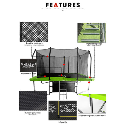 PoP Master 12FT x 9FT Rectangular Trampoline with Spring Ladder Safety Net Kids