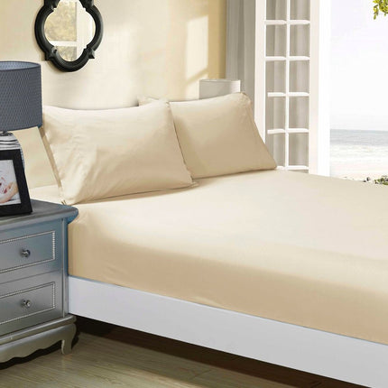 1000TC Ultra Soft Fitted Sheet & Pillowcase Set - Single Size Bed - Beige