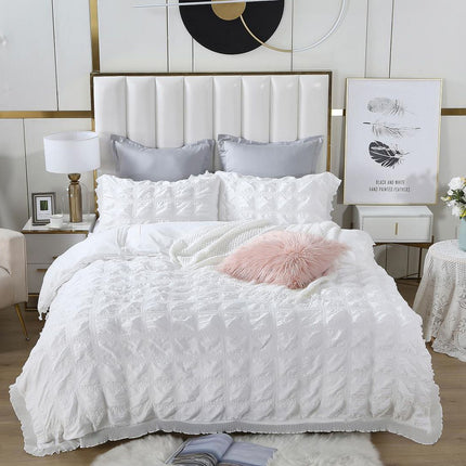 Ruffles Textured Jacquard Queen Size white Duvet Doona Quilt Cover Set
