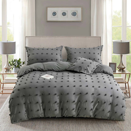 Tufted Dot Jacquard Super King Size Grey Duvet Doona Quilt Cover Set