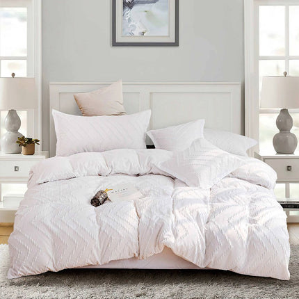 Tufted Boho Wave Jacquard King Size White Duvet Doona Quilt Cover Set