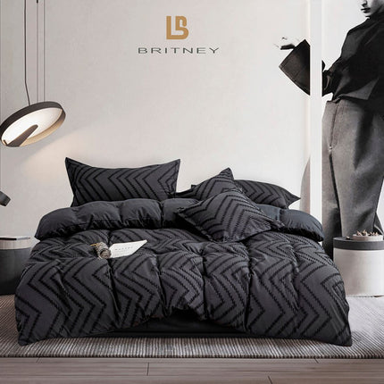 Tufted Boho Wave Jacquard Queen Size Black Duvet Doona Quilt Cover Set