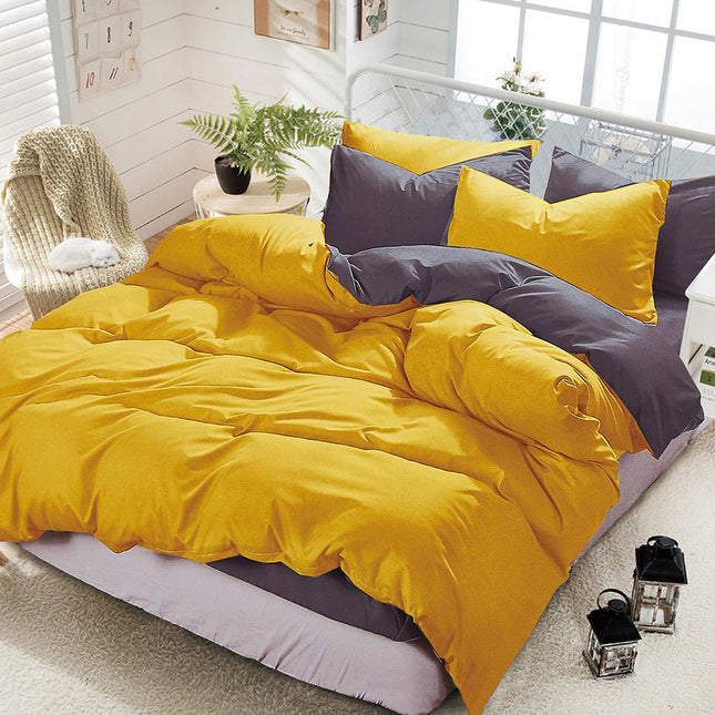 1000TC Reversible Queen Size Yellow and Grey Duvet Doona Quilt Cover Set