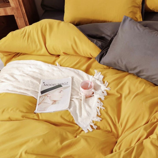 1000TC Reversible Queen Size Yellow and Grey Duvet Doona Quilt Cover Set