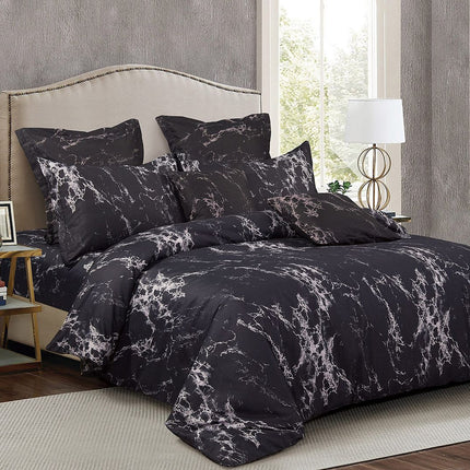 Black Marble Double Size Duvet Doona Quilt Cover Set