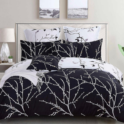 Tree Reversible Double Size Quilt/Doona/Duvet Cover Set - Black