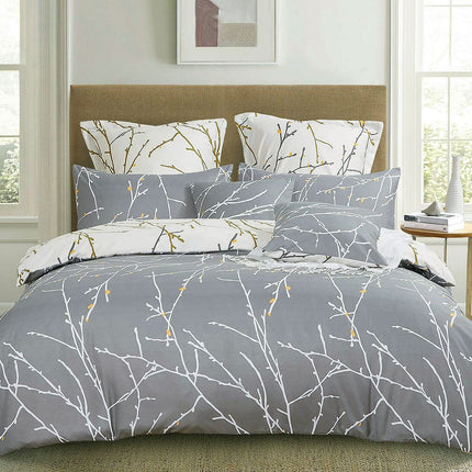 Tree Reversible King Size Grey Duvet Doona Quilt Cover Set