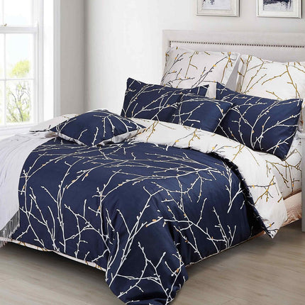 Tree Reversible King Size Blue Duvet Doona Quilt Cover Set