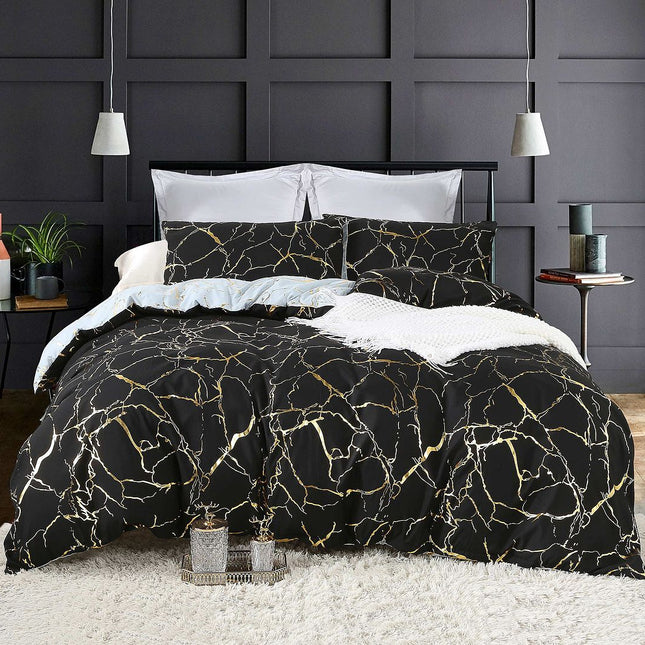 Reversible Design King Size Black Duvet Doona Quilt Cover Set