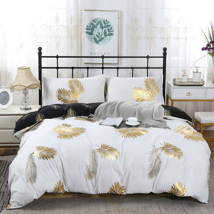 Reversible Design King Size Black Gold Duvet Doona Quilt Cover Set