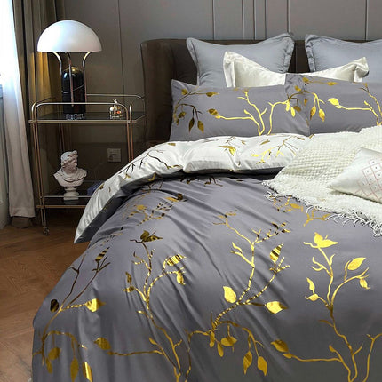 Reversible Design Grey Queen Size Bed Quilt/Doona/Duvet Cover Set
