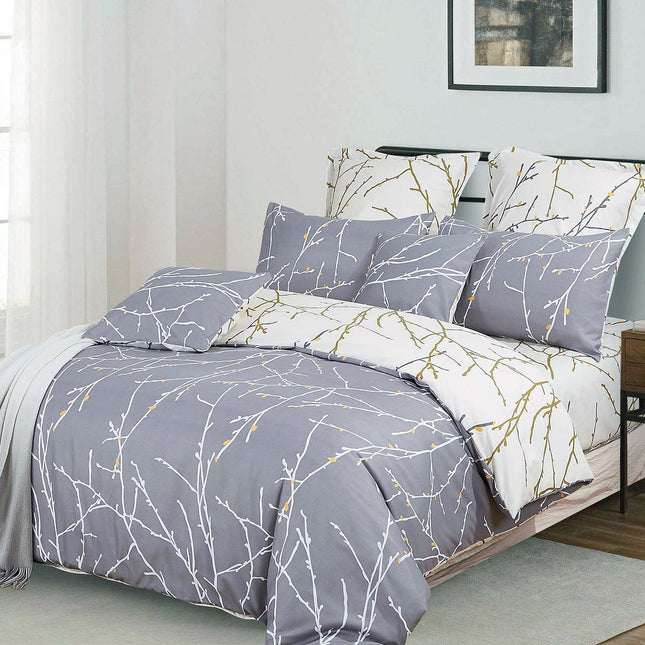 Tree Reversible Super King Size Grey Duvet Doona Quilt Cover Set