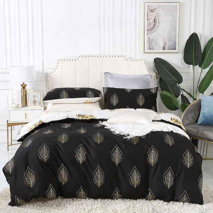 Reversible Design Super King Size Black Gold Duvet Doona Quilt Cover Set