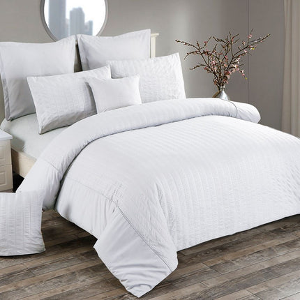 Seersucker Double Size White Duvet Doona Quilt Cover Set