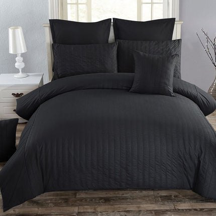 Seersucker Double Size Black Duvet Doona Quilt Cover Set