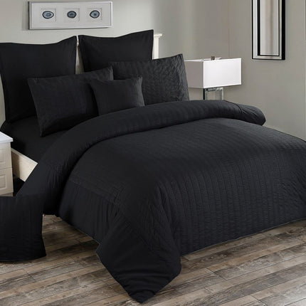 Seersucker Double Size Black Duvet Doona Quilt Cover Set