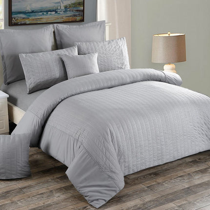 Seersucker Double Size Grey Duvet Doona Quilt Cover Set