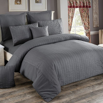 Seersucker Double Size Charcoal Duvet Doona Quilt Cover Set