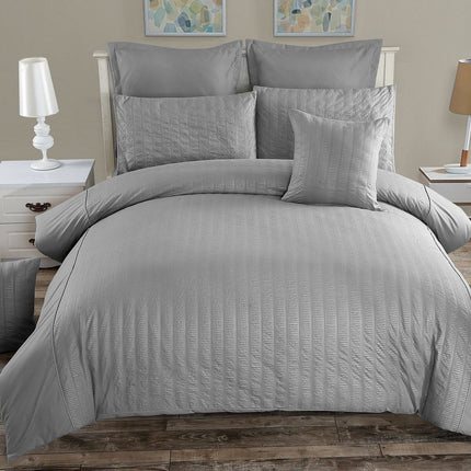 Seersucker King Size Grey Duvet Doona Quilt Cover Set