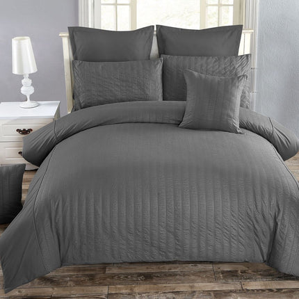 Seersucker King Size Charcoal Duvet Doona Quilt Cover Set