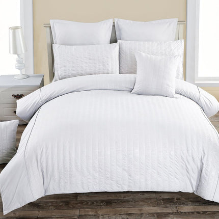 Seersucker Super King Size White Duvet Doona Quilt Cover Set