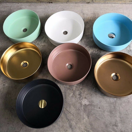 2023 Matte Black matte white matte Pink Green Gold Copper Round 360 mm Dia top counter basin porcelain sink