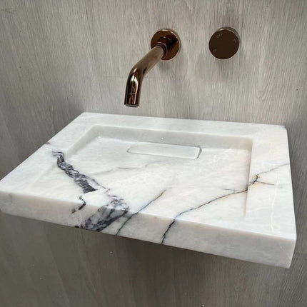 2023 Hand Crafted Marble Nature stone wash basin Matte White wall hung 470*320*60 mm