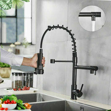 2023 Matte Black pull out with spray function spring kitchen mixer tap faucet