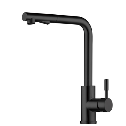 2023 Matte Black L shape pull out with spray function spring kitchen mixer tap faucet Stainless steel Made PVD plated