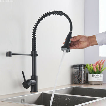 2023 Matte Black pull out with spray function spring kitchen mixer tap faucet